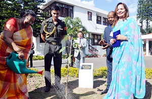 The First Lady Smt Savita Kovind plant saplings of Indian Sandalwood (Santalum album) in the front lawn of Raj Bhavan, Itanagar on 20th November 2017.